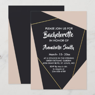 geometrischer Bachelor, rosa, schwarz und gold Einladung