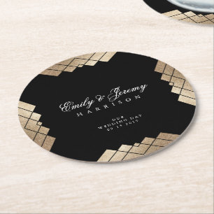 Geometrischer Black Gatsby Wedding Table Untersetz Runder Pappuntersetzer