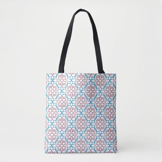 Geometrischer Blumenmuster-Leinen-Tasche – Elegant (Vorderseite)