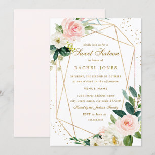 Geometrischer Blush Gold Blumen Sweet Sixteen Einl Einladung