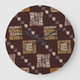 Geometrischer brauner Ethnic-Stamm-Hintergrund Große Wanduhr