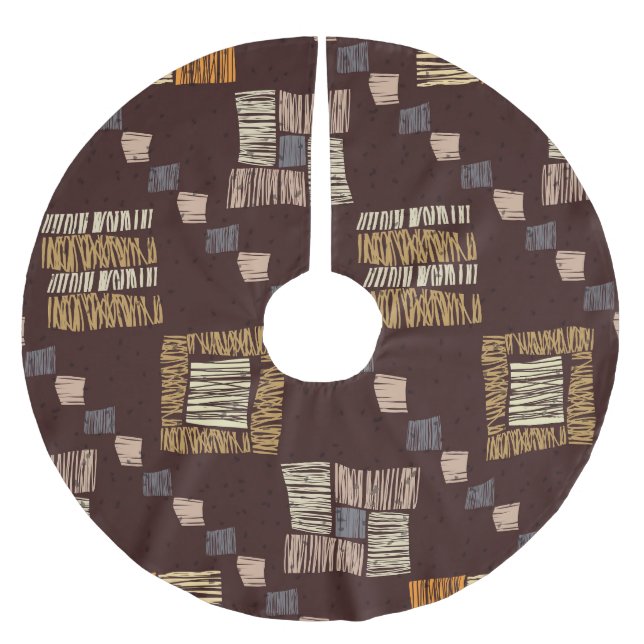 Geometrischer brauner Ethnic-Stamm-Hintergrund Polyester Weihnachtsbaumdecke (Vorderseite)