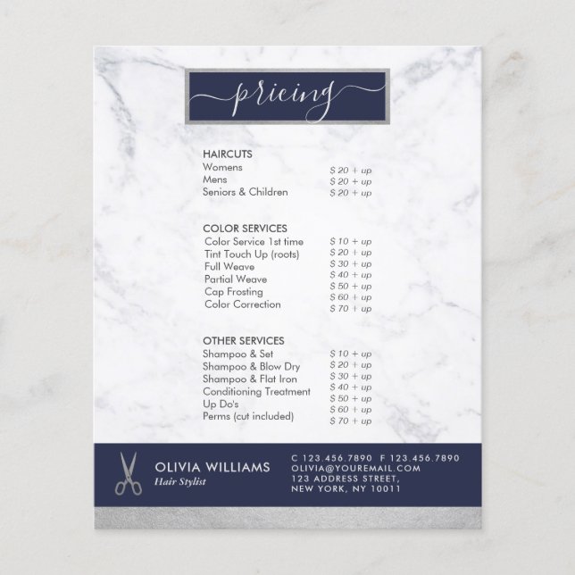 Geometrischer Chic Silver Scissors Marmorhaar Styl Flyer (Vorne)