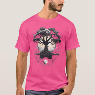Geometrischer Dreiecksbaum Lebens Yin Yang Mondpha T-Shirt