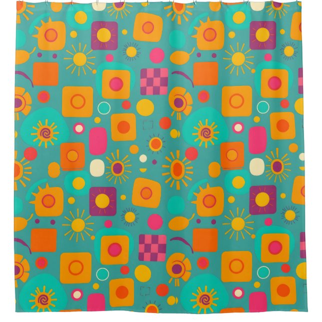 Geometrischer Duschvorhang für Retro - Funky & Fun (Vorderseite)