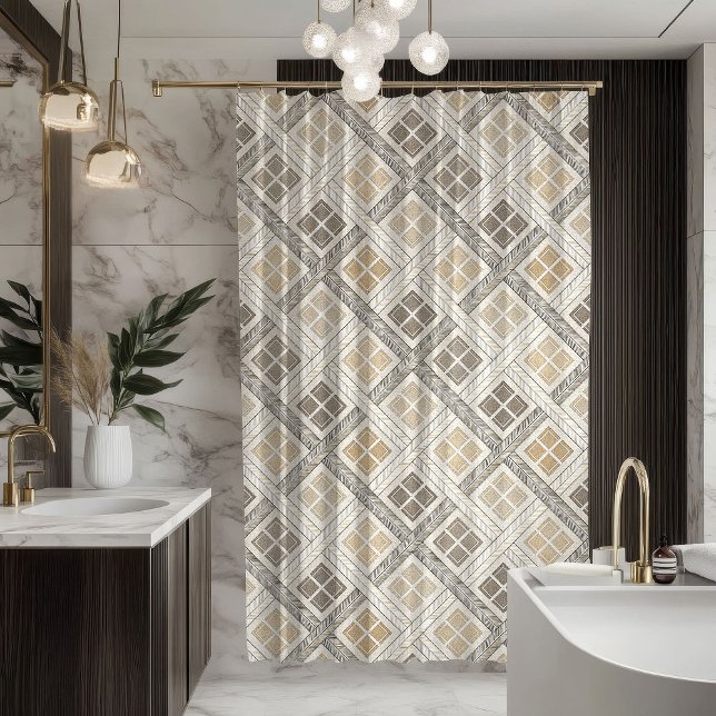 Geometrischer Duschvorhang Neutral Pastell Modern (Geometric Shower Curtain Neutral Pastel Modern Look)