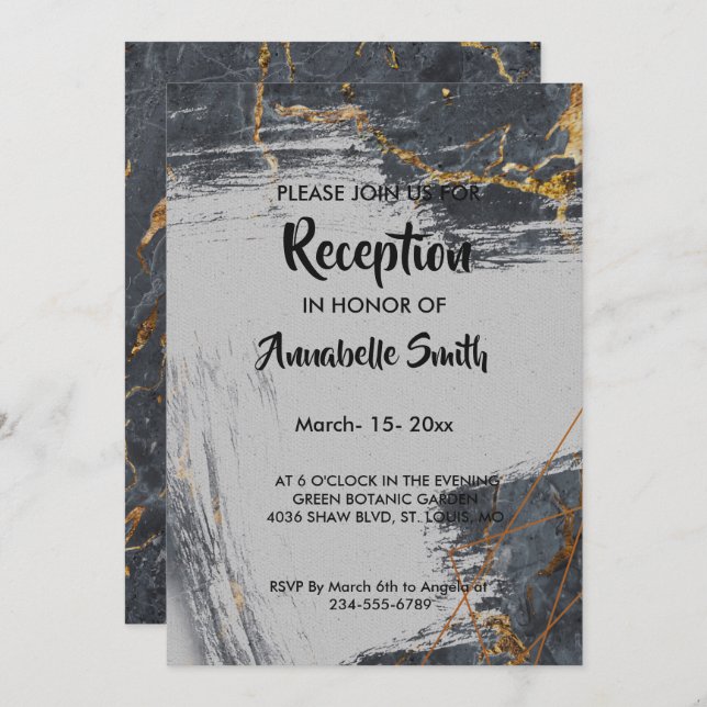 Geometrischer Empfang für Glitzer aus Marmor Einladung (Vorne/Hinten)