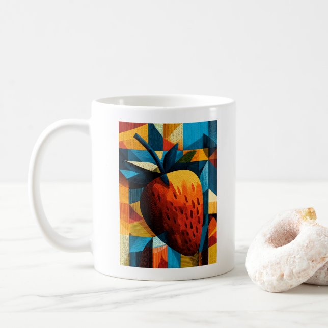 Geometrischer Erdbeeren-Abstrakt-Retro-Kaffeebeche Kaffeetasse (Mit Donut)