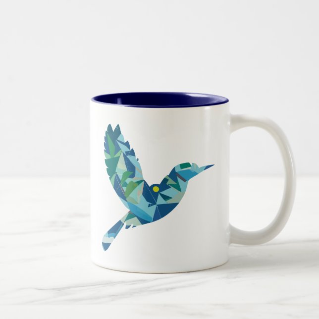 Geometrischer farbiger Bird Zweifarbige Tasse (Rechts)