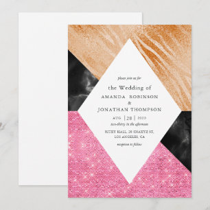 Geometrischer Glam Faux Glitter Marmor Hochzeit Einladung