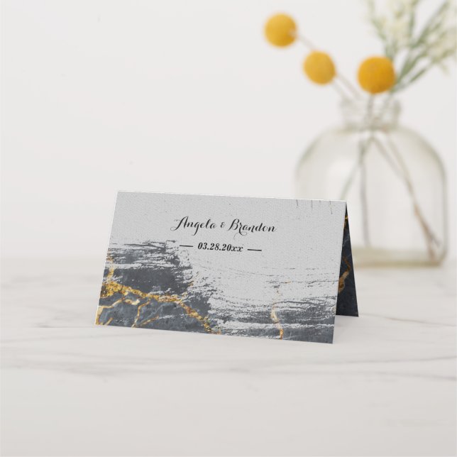 Geometrischer Glitzer aus Marmor Platzkarte (Rückseite)