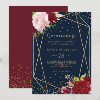 Geometrischer Glitzer Red Quinceñera Einladung
