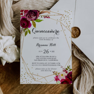 Geometrischer Glitzer Rustikaler Blush Quinceñera Einladung
