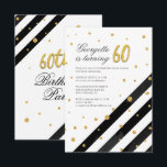 Geometrischer Glitzer Schwarz-weiß Streifen 60. Ge Einladung<br><div class="desc">Senden Sie die Einladungen für das kommende Meilenstein-Party mit unserem geometrischen 60. Geburtstag Glitzer Schwarz-weiß Stripe Einladung. Mit wunderschöner botanischer Aquarellblüte. Einfach mit den Party-Details personalisieren, indem Sie auf die Schaltfläche Anpassen klicken, um den Stil und die Platzierung des Textes weiter zu ordnen und zu formatieren. TIPP: Füge unsere ergänzenden...</div>