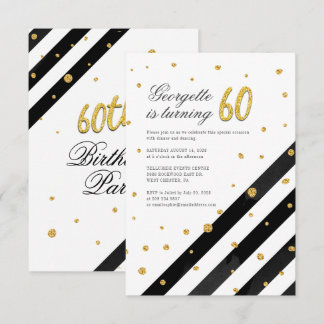 Geometrischer Glitzer Schwarz-weiß Streifen 60. Ge Einladung