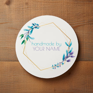 Geometrischer goldener Blumenkranz "Handgefertigt Runder Aufkleber