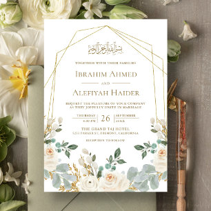 Geometrischer Goldrahmen Elfenbein Floral Islamisc Einladung
