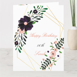 Geometrischer Goldrahmen lila floral Geburtstagska Karte