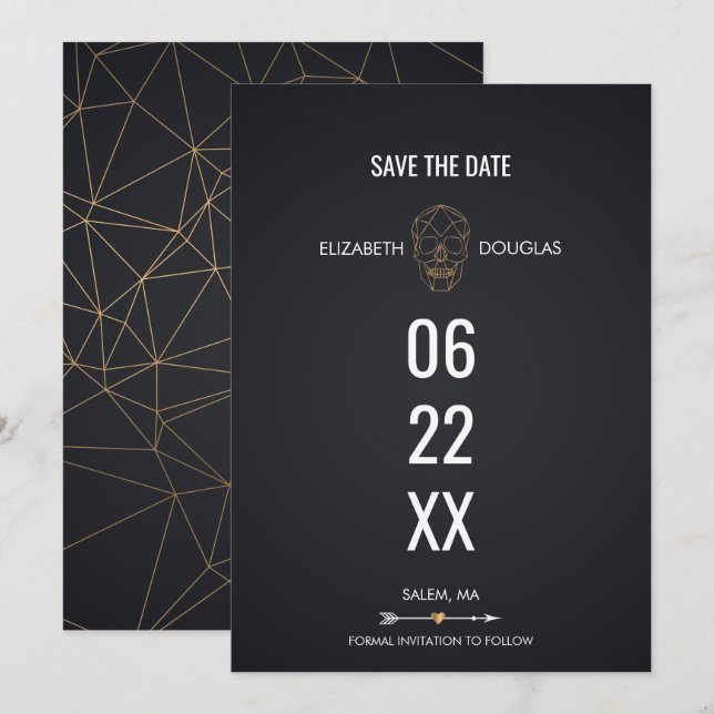 Geometrischer Goldschägel Save the Date Einladung (Vorne/Hinten)