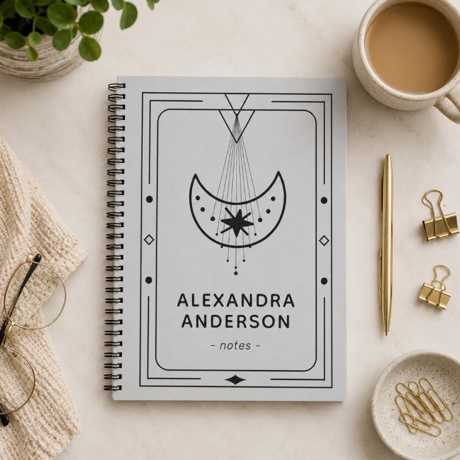 Geometrischer Himmelsmond  Notizblock (Geometric Celestial Crescent Moon Notebook)