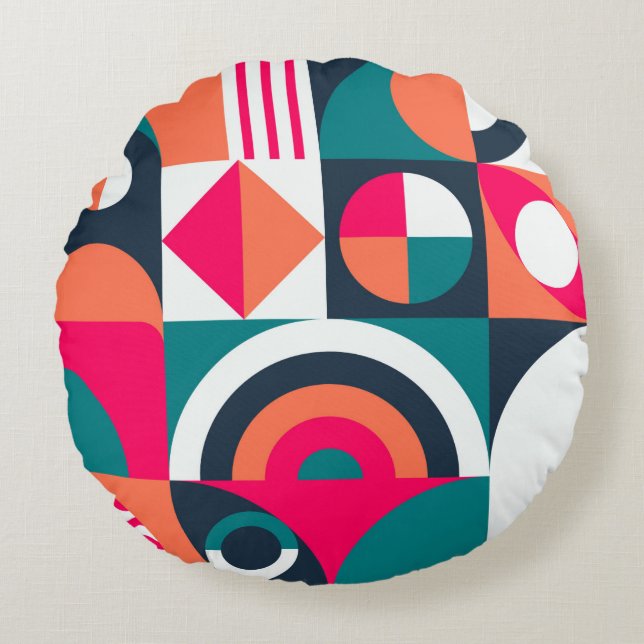Geometrischer Hintergrund Moderner Stil Vintag i Rundes Kissen (Vorderseite)