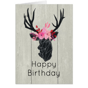 Geometrischer Hirschkopf mit Blumenkronen auf Fake