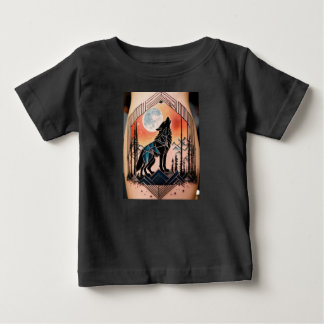 Geometrischer Howling Wolf Tattoo mit nächtlicher  Baby T-shirt