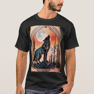 Geometrischer Howling Wolf Tattoo mit nächtlicher  T-Shirt