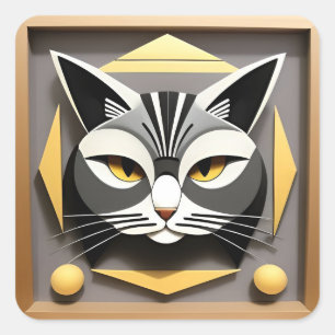 Geometrischer Katzenaufkleber für Laptop und Journ Quadratischer Aufkleber