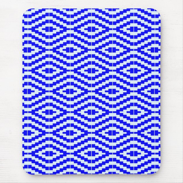 Geometrischer Kente in Hellblau und Weiß Mousepad (Vorne)