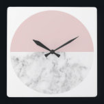 geometrischer Kreis aus elegantem Rosa-Marmor Quadratische Wanduhr<br><div class="desc">Minimalistisches,  modernes und stilvolles Design mit hellrosa Marmorkreisen aus Imitaten.</div>