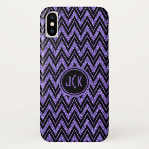 Geometrischer Lila Glitzer und Black Zigzag Zickza iPhone X Hülle