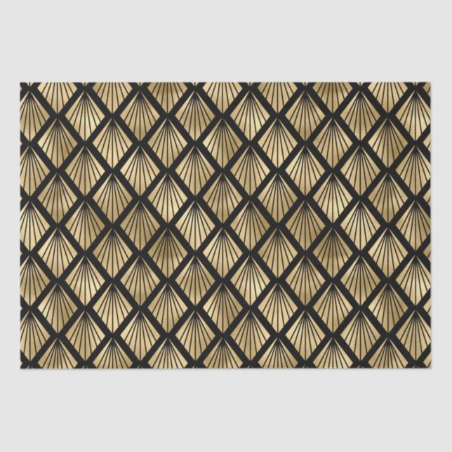Geometrischer Lüfter für Gold und Schwarz Art Deco Seidenpapier (Vorderseite)