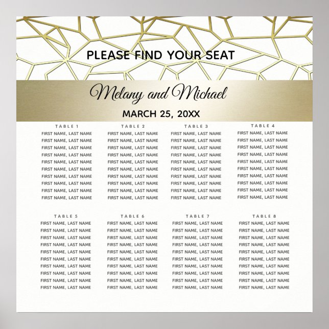 geometrischer Luxus, modernes Gold/weiße Hochzeit Poster (Vorne)