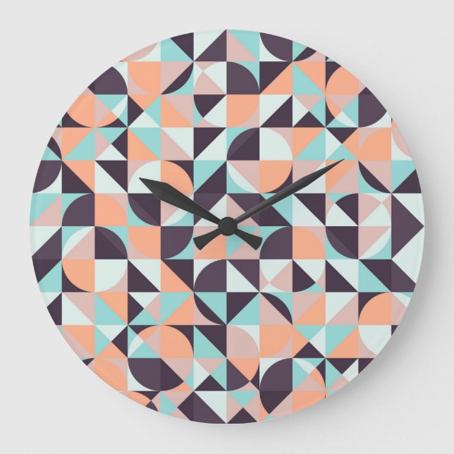 geometrischer, nahtloser Vintager Hintergrund Große Wanduhr (Vorderseite)