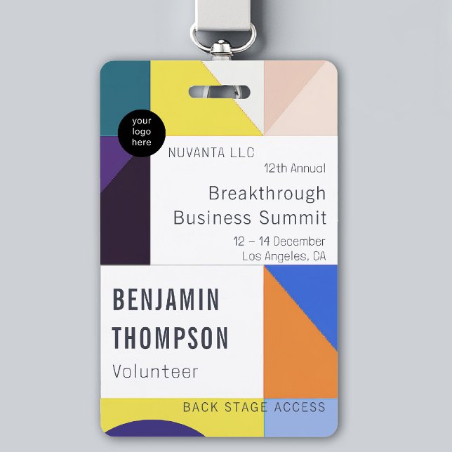 Geometrischer Name für Veranstaltungen in Unterneh Ausweis (event badge template business corporate conference design modern professional colorful happy brand)