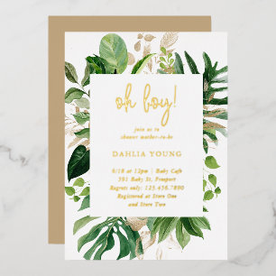 Geometrischer Oh-Junge-Tropen-Babyparty Gold Folieneinladung