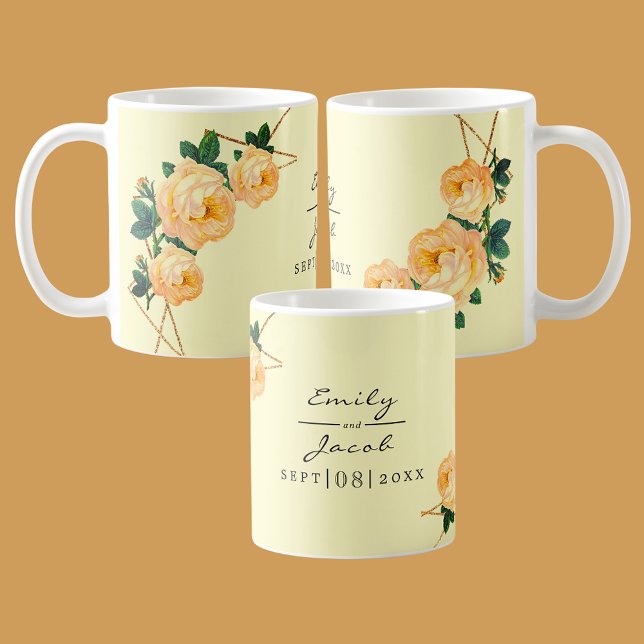 Geometrischer Orange-Blumenzange aus Edelgolden-Gl Kaffeetasse (Elegant Gold Glitter Geometric Orange Floral Wed Coffee Mug)