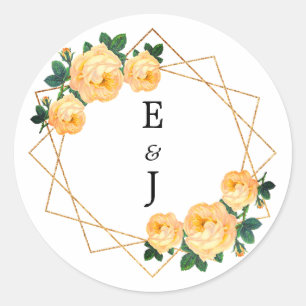 Geometrischer Orange-Blumenzange aus Edelgolden-Gl Runder Aufkleber