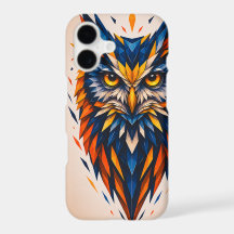 Geometrischer Owl Blau & Orange Polygonale Kunst