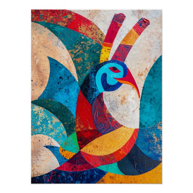Geometrischer Pfau in Scherbenharmonie Poster (Vorderseite)