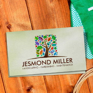 Geometrischer quadratischer Baum Farbige Blätter W Visitenkarte