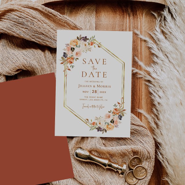 geometrischer Rahmen fallen floral Save the Date Einladung (Von Creator hochgeladen)