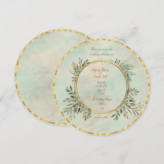 Geometrischer Rahmen für Grünflächen und Gold Einladung (Vorne/Hinten)