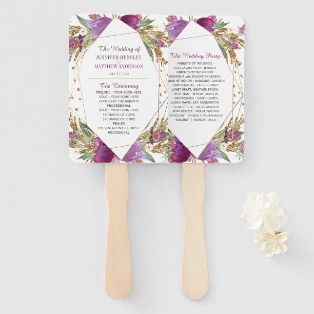 Geometrischer Rahmen für lila Amethyst-Glitzer Fächer (Vorne und Hinten)