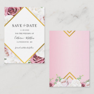 Geometrischer Rahmen Rosa Floral Save The Date Mitteilungskarte