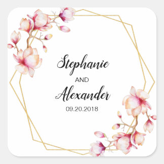 Geometrischer Rahmen Rosa Magnolia Quadratischer Aufkleber