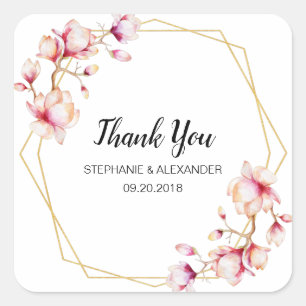Geometrischer Rahmen Rosa Magnolia Quadratischer Aufkleber