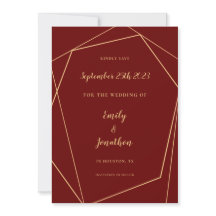 Geometrischer Rahmen Script Burgundy Gold Wedding 