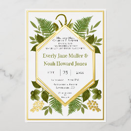 Geometrischer Rahmen zum Glück bei Liebe- und Gold Folieneinladung